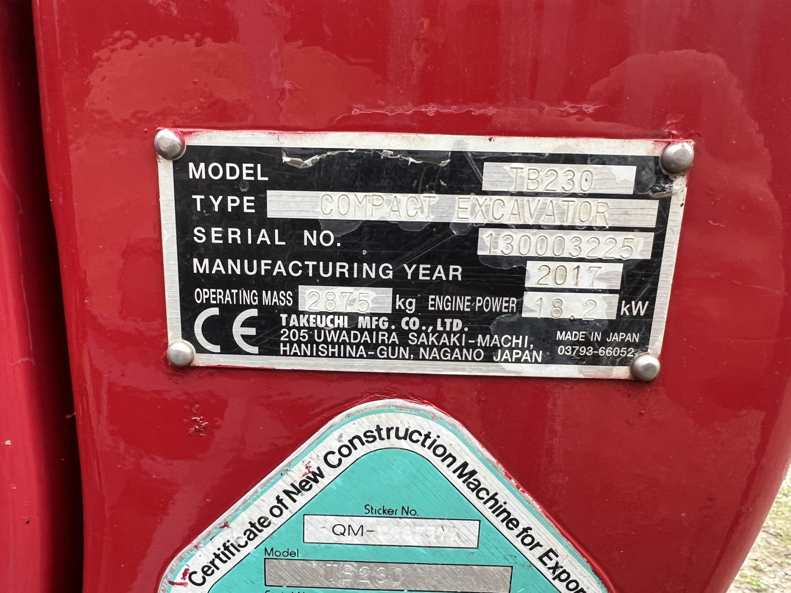 TAKEUCHI TB230 2017 - used plant for sale at J Hawes Ltd - view 12